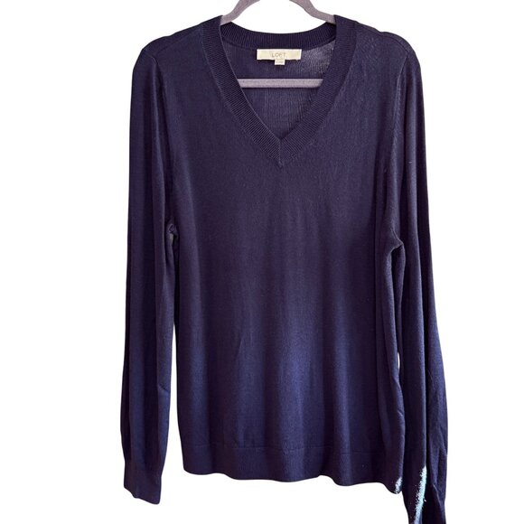 Loft Size XL  Navy Blue Long Sleeve Acrylic Blend V Neck Lightweight  Sweater - Picture 1 of 5